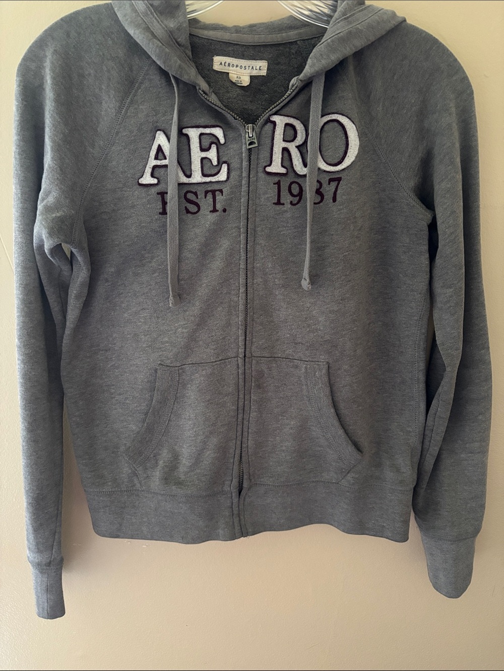 Aeropostale Men's Charcoal Gray Zip-Up Hoodie with Embroidered Logo